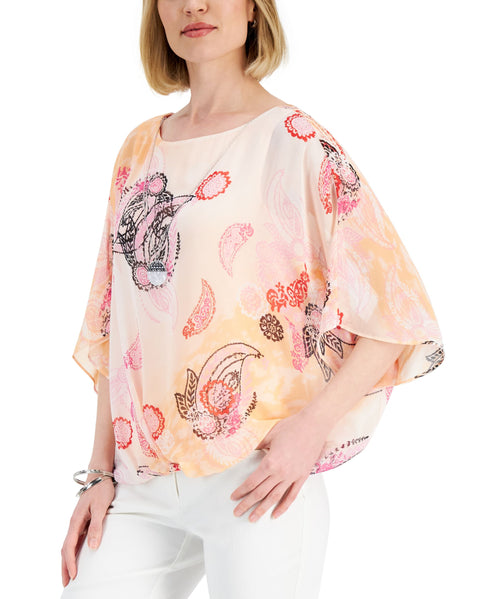 JM Collection Womens Paisley Print Necklace Top